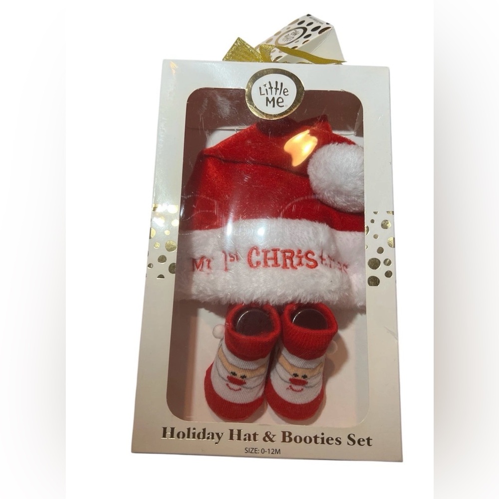 Little Me Festive Red Santa Hat & Booties Set